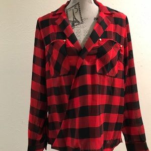 Michael Kors chiffon Buffalo plaid shirt